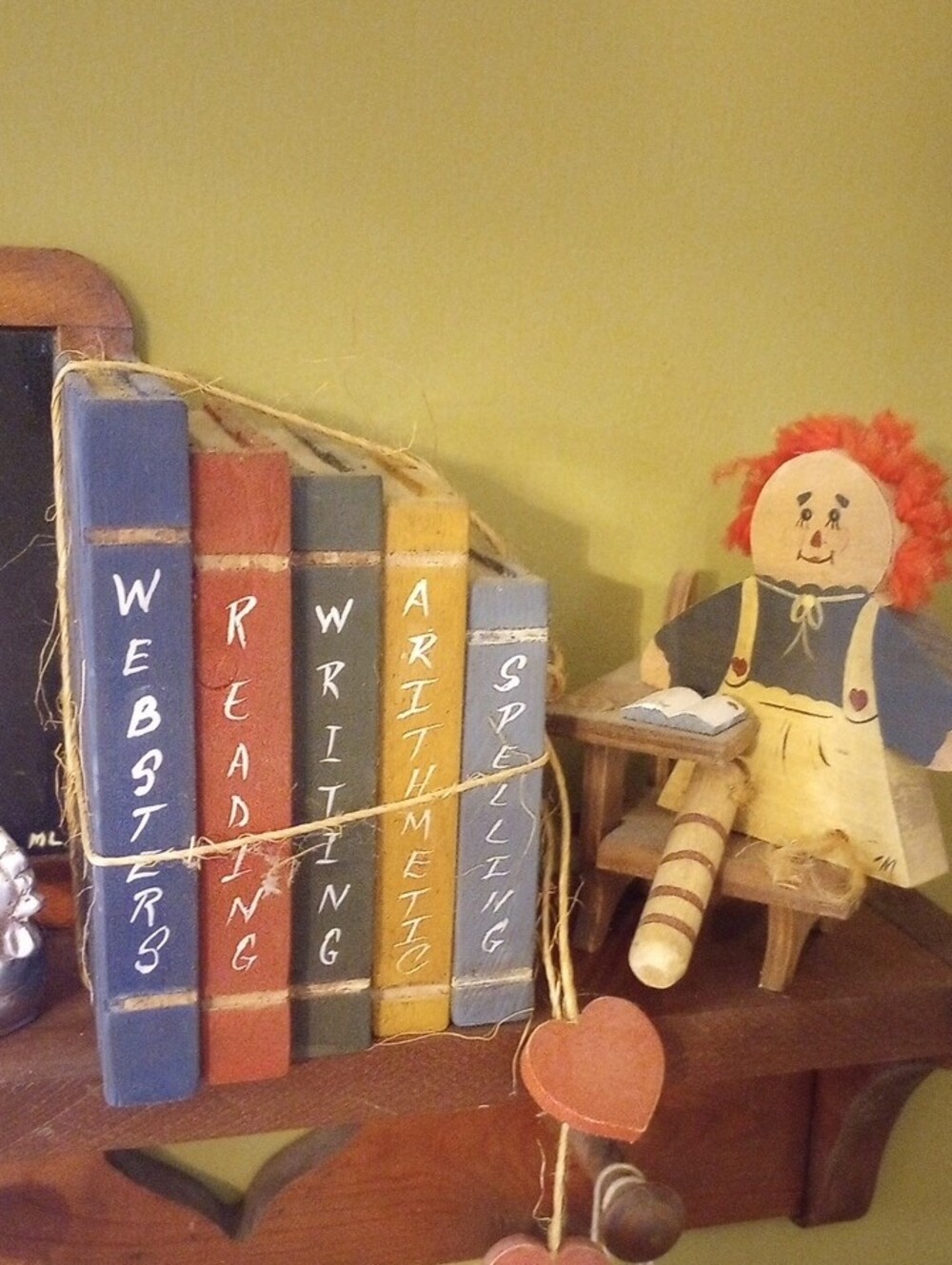 Wood Wall Shelf with Decorative Books & Duck Figurine - Green/Brown - Picture 4 of 8